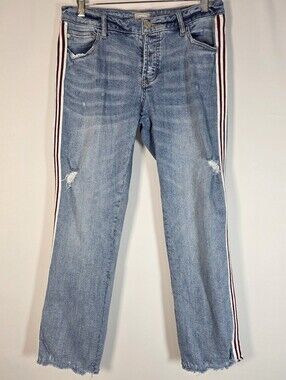 Dear John 30 Cropped Flare Jeans Side Stripe Distressed Raw Hem